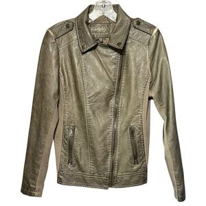 Sebby Collection Faux Leather Knit Biker Jacket Zipper Front Button Detail Small